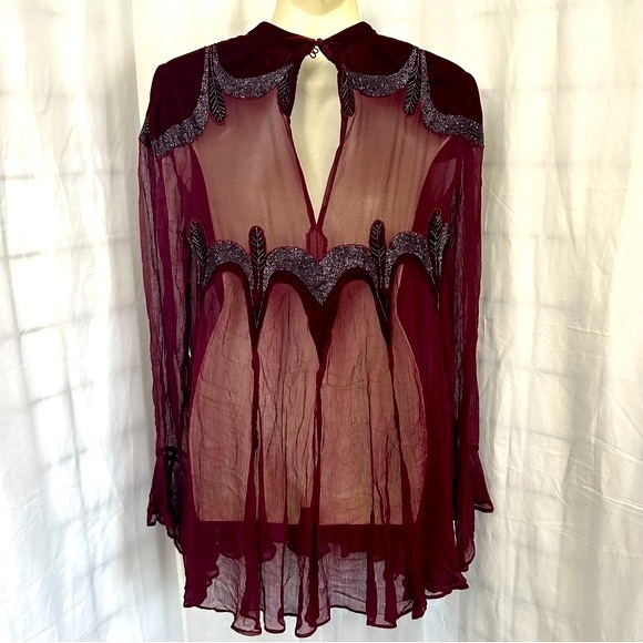 Free People Mini Dress/ Knee Length Dress with Beads and Embroidery Size Small - Picture 7 of 8